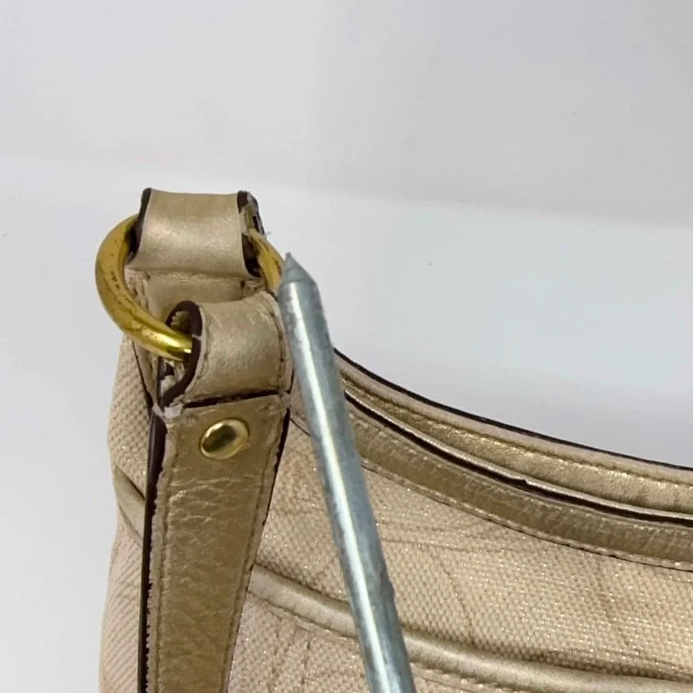 Coach F19260 Signature‎ Lurex Turnlock Crossbody Shoulder Bag Champagne Gold